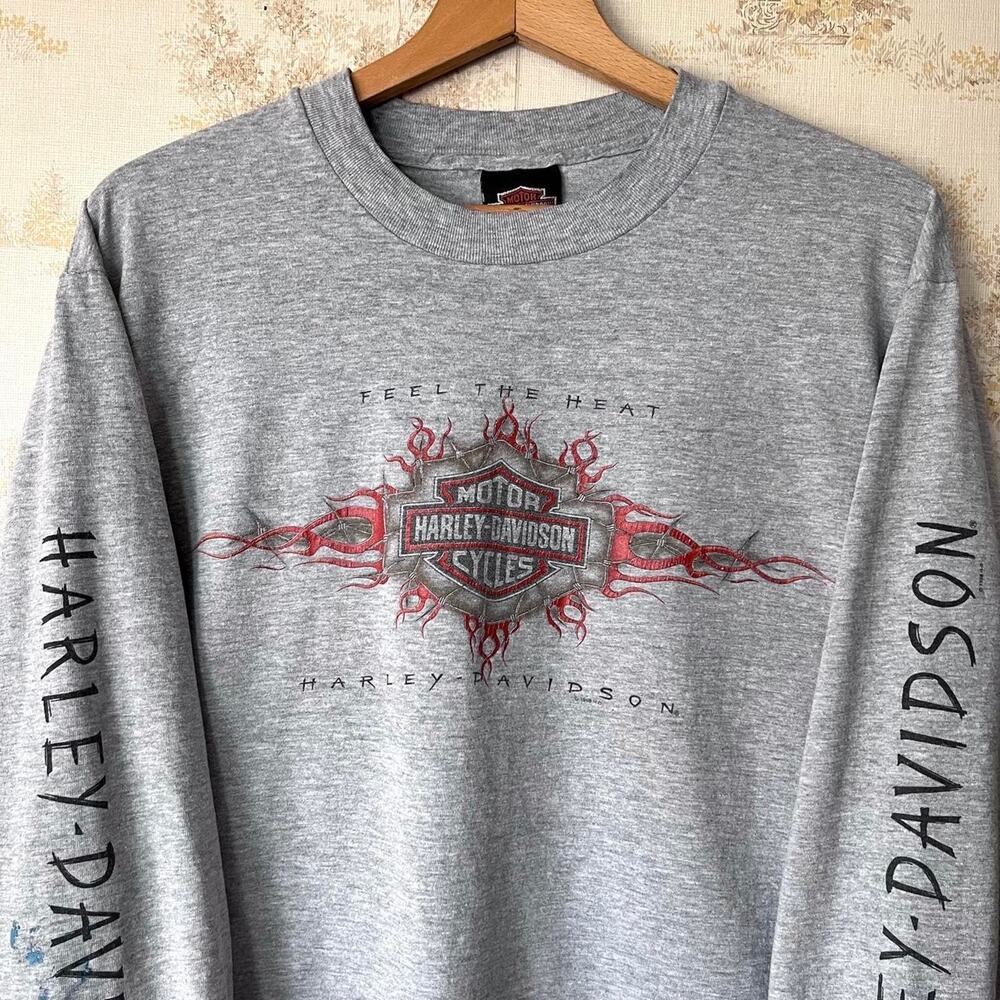 Vintage 90s Harley Davidson Feel The Heat Long Sleeve | Painted | Size L